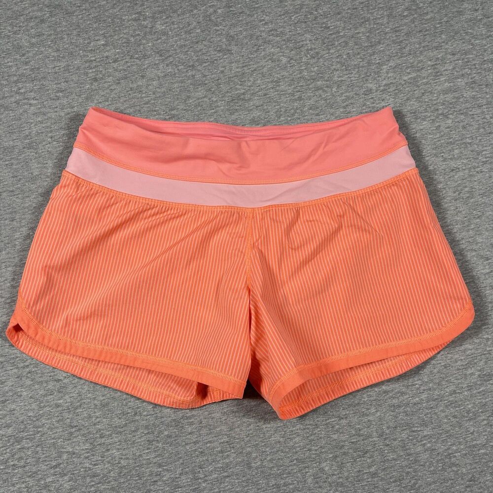 Lululemon Speed Shorts Womens 6 Orange Striped Running Athletic Lined